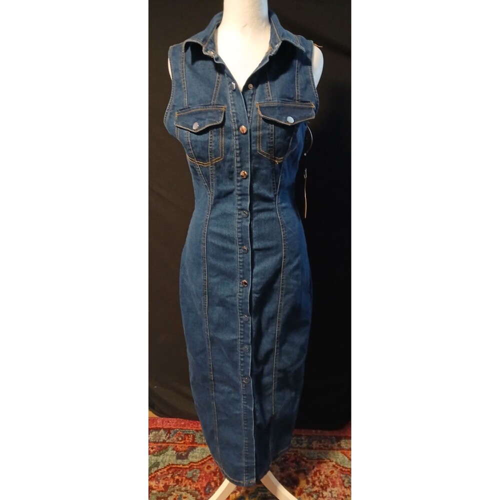 Haute Monde Long Sleeveless Button Down Jean Dress   NWT   MEDIUM